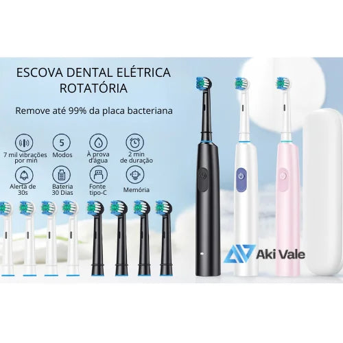 Escova dental Elétrica Rotatória - Aki Vale (8 Refis)
