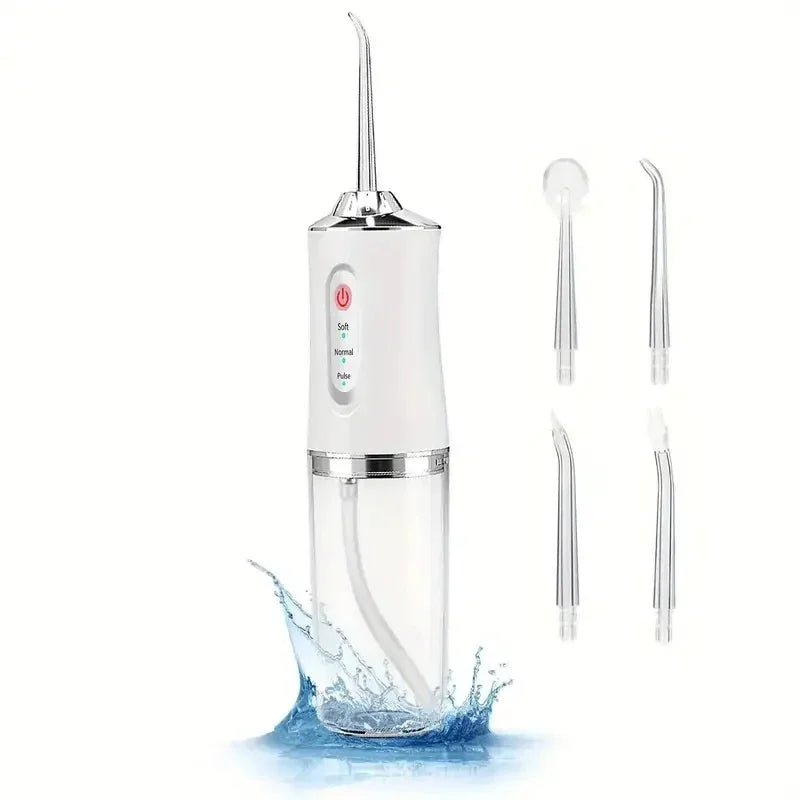 Irrigador oral elétrico inteligente portátil, fio dental de água, 4 jatos, 3 modos, recarregável, jato de água dental, limpador de dentes