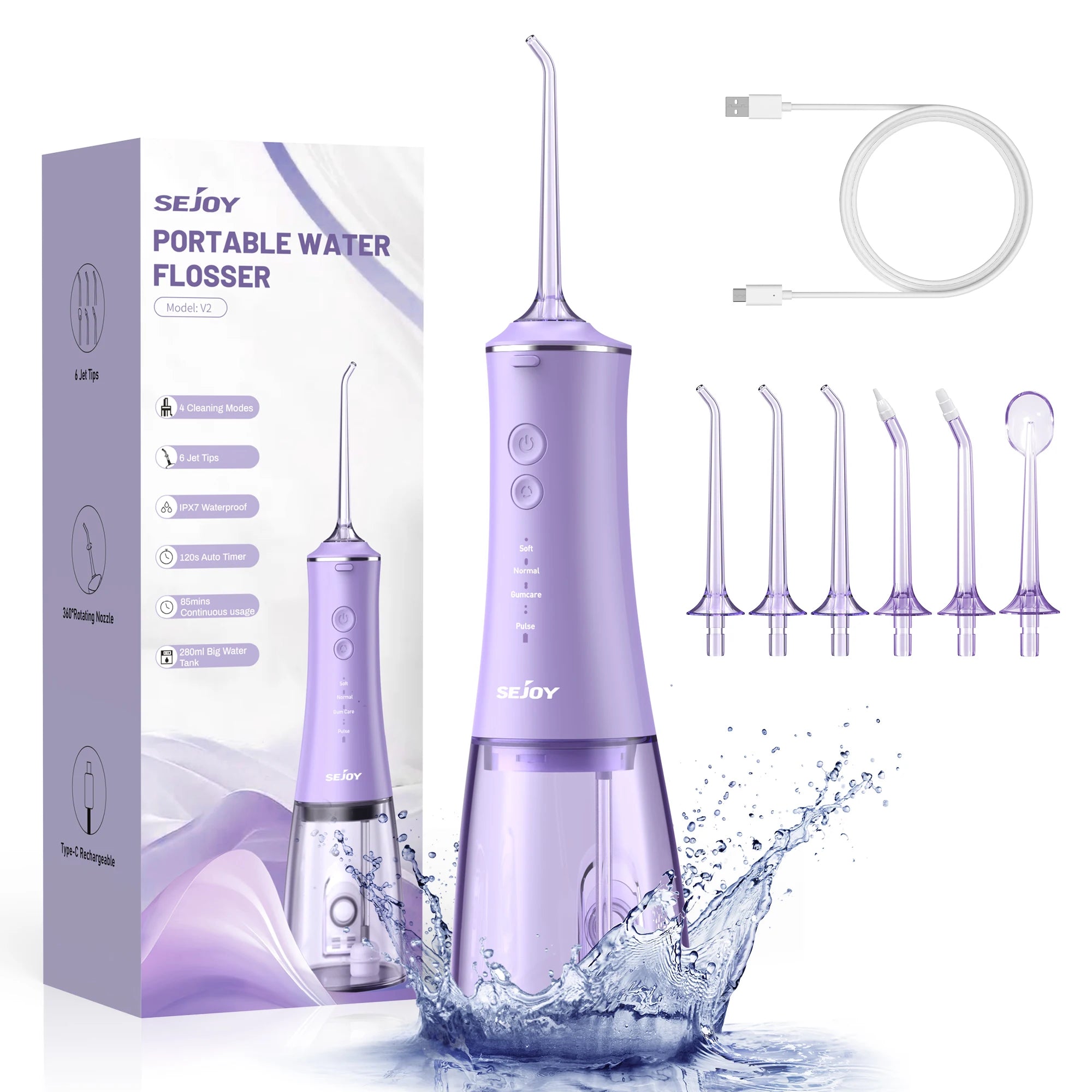 Sejoy dental irrigador oral água flosser rosca dentes escolher boca máquina de lavar 4 bocais 4 modos magnético recarregável