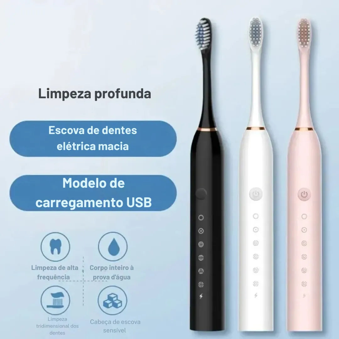 Escova de Dentes Elétrica Ultrassônica - Aki Vale (Com Seis Modos)
