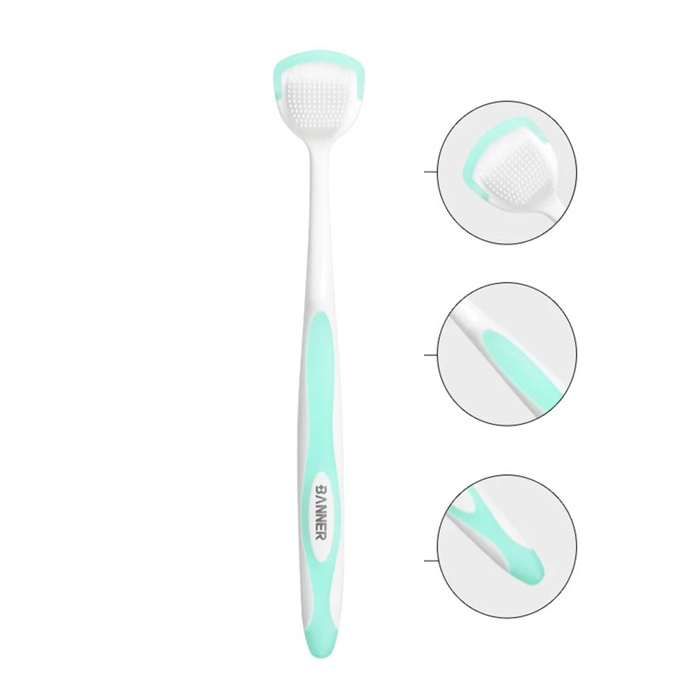 Limpador de língua de silicone macio para adulto ferramenta de limpeza de língua dupla face reutilizável raspador de língua escova ferramenta de cuidados de higiene oral